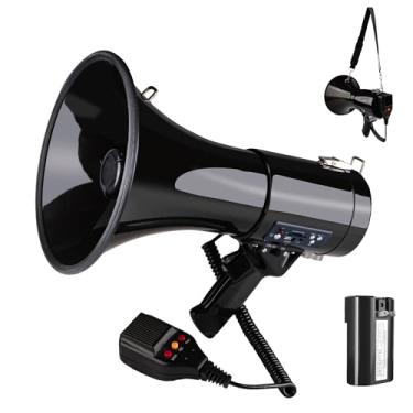 Imagem de Loudmore Megafone megafone profissional de 38 cm grande com microfone destacável, leitor USB/SD/MMC, entrada auxiliar, gravação e sirene - Perfeito para eventos esportivos internos/externos e controle