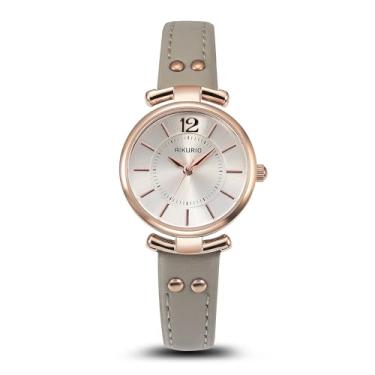 Imagem de AIKURIO Relógio feminino com pulseira de couro, Cinza + ouro rosa