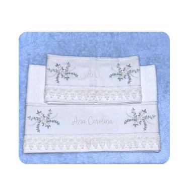 Imagem de Jogo toalha de banho e rosto bordadas com nome, acabamento em gripir -