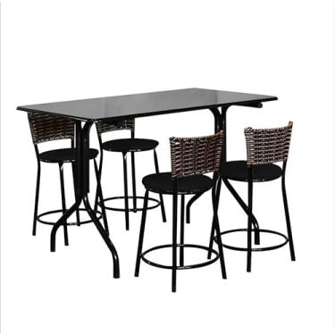 Imagem de Conjunto Mesa Retangular 70x120cm Preta Com 4 Banquetas Cappuccino