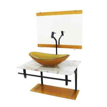 Imagem de Gabinete De Vidro 60Cm Cuba Oval - Mármore Branco Dourado