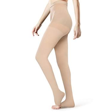 Imagem de Meia-calça de compressão médica para mulheres e homens – suporte opaco plus size 20-30 mmHg meia-calça firme graduada, Open Toe Beige, X-Large