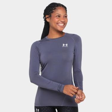 Imagem de Camiseta Under Armour Heatgear Manga Longa Feminina, Cinza, Branco, G