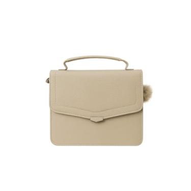 Imagem de Bolsa Transversal Feminina Elegante, Bege, Material Sintético Premium, Alça Ajustável, Design Envelope com Pompom, Estilo Casual e Social