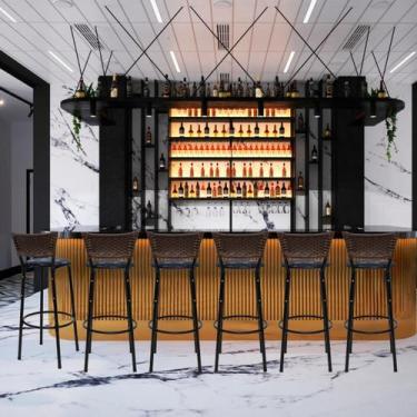 Imagem de Conjunto 6 Banquetas Bancos Alta Para Bancada Cozinha Gourmet Bar Balc