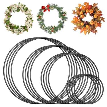 Imagem de 16 peças de argolas de metal para artesanato, anéis de apanhador de sonhos, círculos de metal preto floral macramê para projetos de artesanato DIY, decoração de guirlanda de casamento e pendurar na