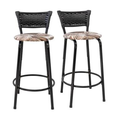 Imagem de Kit 2 Banquetas Para Bancada 60cm Preta Junco Preto Balcão Ilha Bistrô