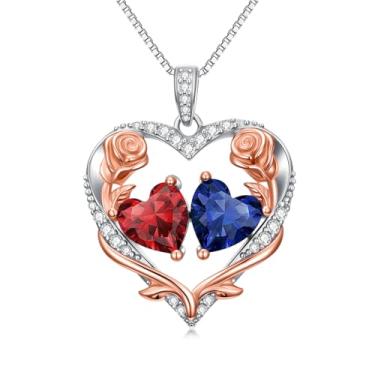 Imagem de Zoeniya Colar de coração rosa, presente para mulheres, banhado a ouro branco 18 k, pedra do mês de nascimento de 12 meses, presente de aniversário e Natal para sua esposa, namorada, 25mm, base