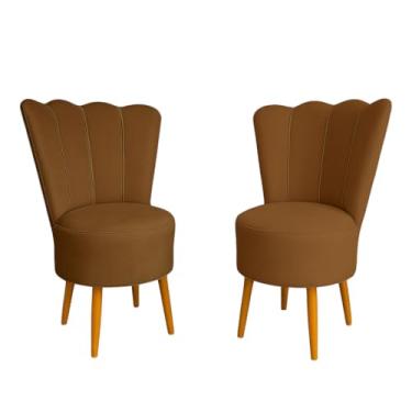 Imagem de Kit 2 Cadeiras Decorativa Pétala Veludo Luxo Premium Pés Retrô Palito Sala Quarto e Penteadeira (TERRACOTA)