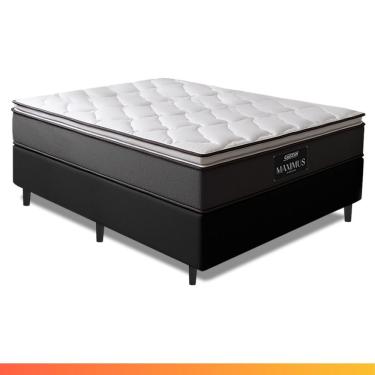 Imagem de Cama Box King Gazin Colchão Molas Ensacadas Pillow Top Maximus 193x203x66cm Cinza/Preto Cinza/Branco