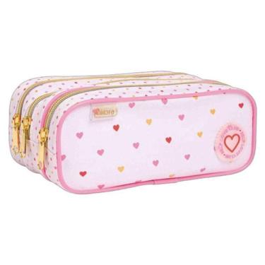 Imagem de Estojo Escolar Infantil Triplo Académie Coração Metalizado Rosa - Tilibra