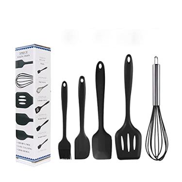 Imagem de Dioche Conjunto de Espátula de Silicone, 5pcs Silicone Spatula Silicone Kitchen Utensils Set Baking Tool Bolo Decoration for Home Bakery (Conjunto preto de 5 peças)