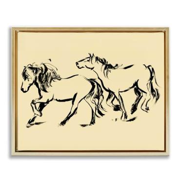 Imagem de Stupell Industries Cavalos em Movimento Galope Ouro Emoldurado Tela Flutuante Design de Arte de Parede por Victoria Barnes, 43 x 53 cm