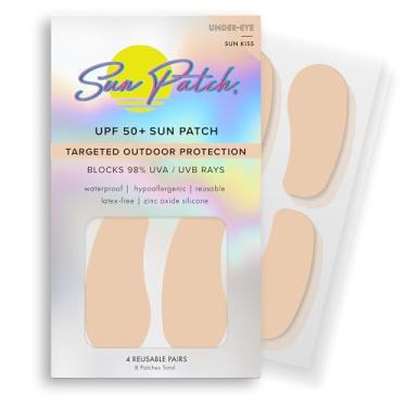 Imagem de Sun Patch, Adesivos reutilizáveis para protetor solar sob os olhos, protetor solar sob os olhos 100% silicone para proteção UV, adesivos faciais com FPS 50, 1 pacote/4 pares, Sunkiss (nude) (golfe