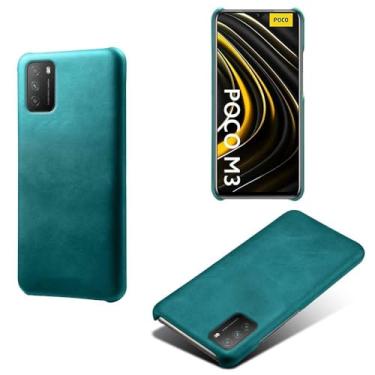 Imagem de Capa para Xiaomi POCO M3,Proteção contra quedas,Casca de volta de cor sólida simples,Design de couro de imitação de plástico-Green