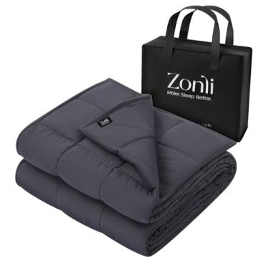 Imagem de ZonLi Cobertor pesado (152 x 203 cm, 6,8 kg, cinza escuro) Cobertor pesado para adultos, cobertor pesado de resfriamento de alta respirabilidade, material macio com contas de vidro premium, todas as