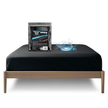 Imagem de Lençol de elástico completo (duplo), bolso profundo de 35 cm, protetor de colchão 100% preto, seguro com óleo, à base de água e produtos de massagem à base de silicone, lavável na máquina, sem ruído