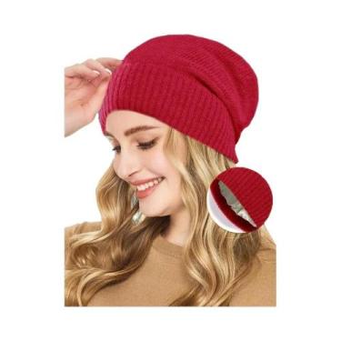 Imagem de Gorro De Inverno Feminino De Caxemira Com Forro De Cetim, Tricotado, M