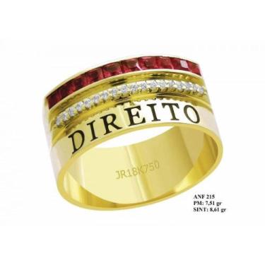 Imagem de Anel de Formatura para Direito em Ouro 18k Amarelo Pedra Rubi e Brilha