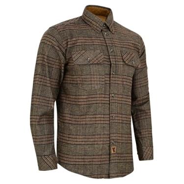 Imagem de Camisa masculina de flanela xadrez de manga comprida com botões casuais, para homens, 100% algodão, punhos de veludo cotelê, Sequoia, XXG