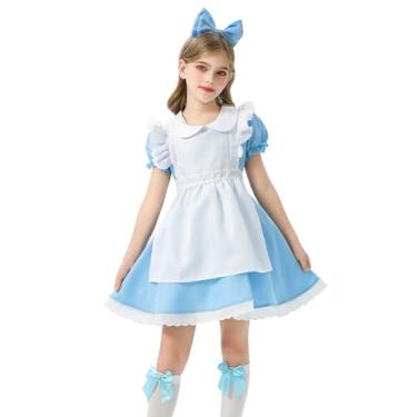 Imagem de Happy Cherry Fantasia de cosplay de princesa para meninas, vestido azul, avental branco com laço de cabelo tamanho 3 a 14