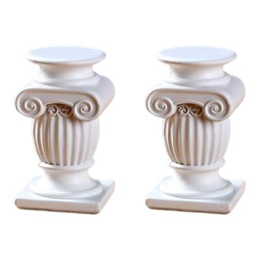 Imagem de Fenteer 2 peças estátuas de pilares romanos porta-velas estátuas de colunas romanas estatuetas para casa pátio eventos exibições aniversário casamento mesa, Style D
