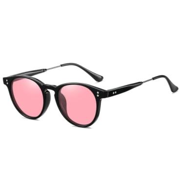 Imagem de Óculos de sol femininos, fashion, masculino, para dirigir, armação vintage, redondo, UV400 (preto e rosa)