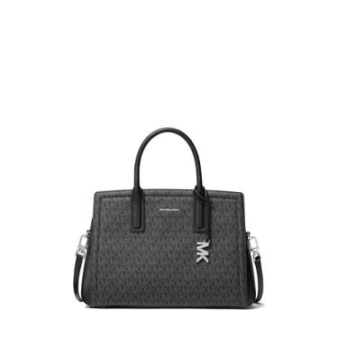 Imagem de Michael Kors Bolsa média Laila, ferragens prateadas/Sarja revestida com assinatura Tonal MK/preta