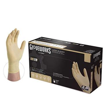 Imagem de GLOVEWORKS Luvas De Látex Industriais Hd Ivory, Caixa Com 100, 8 Mil, Tamanho Grande, Sem Pó, Texturizadas, Descartáveis, Ilhd46100-Bx, Bege