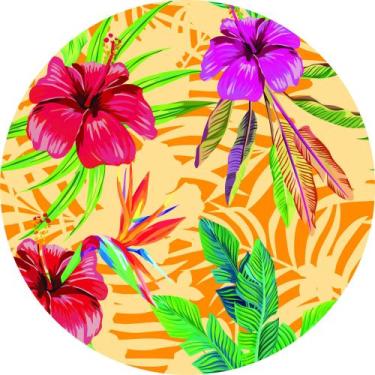 Imagem de Painel de Lona Redondo Flores Fundo Tropical - Fabrika De Festa, 100x1