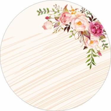 Imagem de Painel de Tecido Sublimado Redondo Flores Aquarela Rabisco c/ Elástico