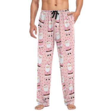 Imagem de Calças de dormir JULYTO para homens, Natal, Papai Noel, rosa