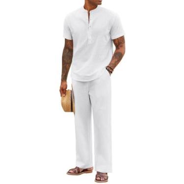 Imagem de Conjunto de linho masculino Outfit COOFANDY, camisa Henley e calça de 