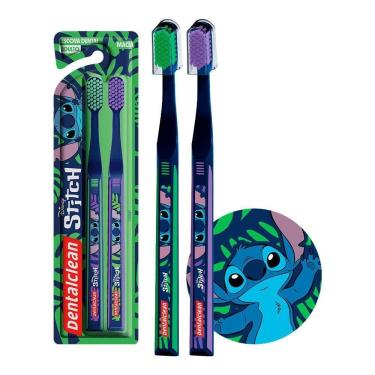 Imagem de Pack 2 Escovas De Dente Cerdas Macia Lilo E Stitch Adulto Soft Azul Roxo Dentalclean