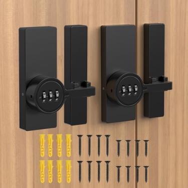 Imagem de SecureLatch Fechadura de porta de celeiro flip de 180 graus, fechadura de porta deslizante adesiva sem chave, trava de armário de segurança de combinação de 3 dígitos para portão, armazenamento