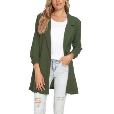 Imagem de Blazer Unifizz feminino com manga 3/4 franzida e lapela entalhada