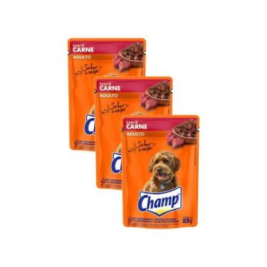 Imagem de Kit 3 Ração Úmida Champ Adulto sabor Carne Sachê 85g