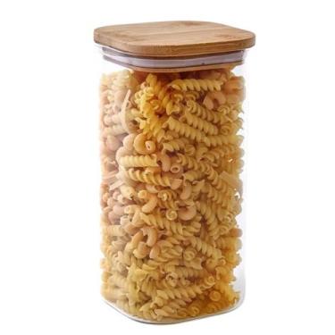Imagem de Pote Hermético Quadrado Vidro Tampa De Bambú 1 Litro - VALE IMPORTADOR