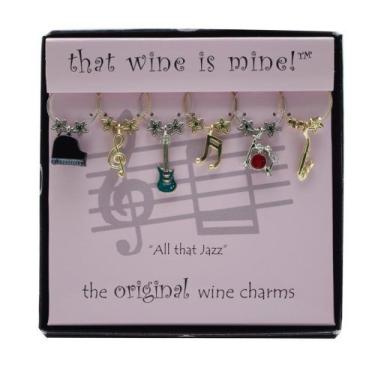 Imagem de Wine Things Pingentes de vinho All That Jazz, etiquetas de liga de zinco para copos de caule, identificadores de marcadores de bebida para festas, degustações e entretenimento, multicoloridos