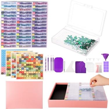 Imagem de Willinglong 45 kits de bandejas de recipientes de armazenamento de arte de diamante, organizador de contas 2 em 1 com acessórios e ferramentas para bricolage arte de diamante artesanato joias