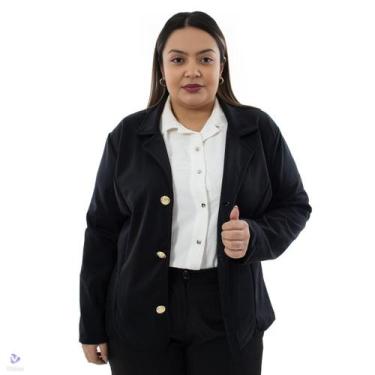 Imagem de Casaco Feminino Preto Plus Size Maxiblazer Botão Social Blazer Neoprem
