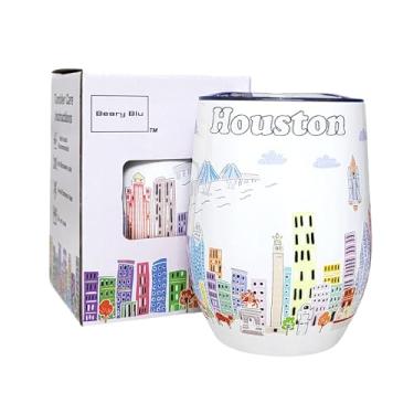 Imagem de Beary Blu City Themed Artwork Série de copos de 355 ml - Projetado nos EUA - Copo isolado a vácuo com tampas - Caneca de viagem de aço inoxidável para vinho e café, água, para bebida quente e fria