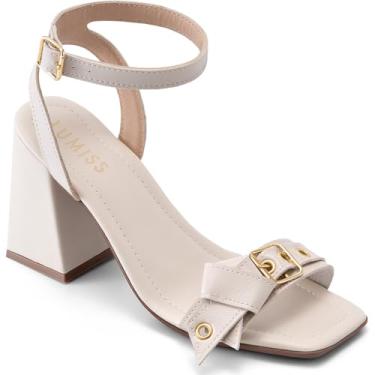Imagem de Sandália Feminina Lumiss Salto Alto Bloco Bico Quadrado Fivela Ilhós Metal offwhite39