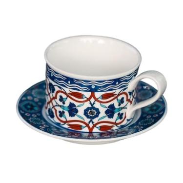 Imagem de Caneca de café de cerâmica Xícara de café com arte em cerâmica pintada à mão, pires, xícara vintage, linda caneca para casa, restaurante ocidental(Grande)