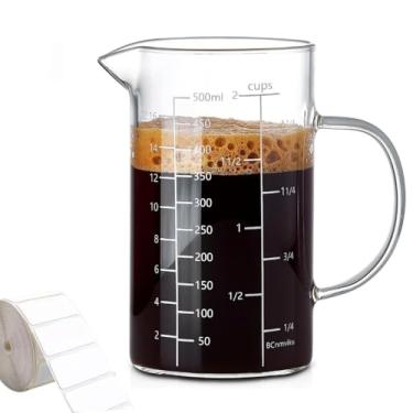 Imagem de Copo medidor, copo medidor líquido de vidro de 500 ml com etiqueta em branco, vidro borossilicato alto de três escalas (OZ, copo, ML/CC) para cozinha ou restaurante, copos medidores de bico em forma