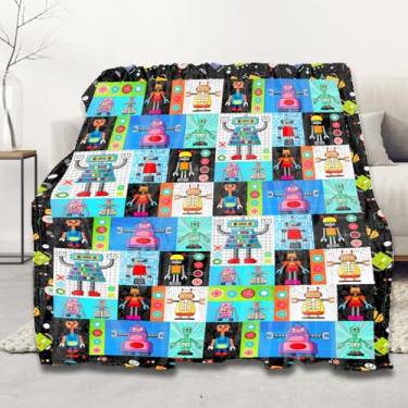 Imagem de Cobertor de robô, presentes de robô para crianças, meninos, colcha de robôs clássicos de flanela macia para cama, sofá, quarto, 101,6 cm x 127 cm
