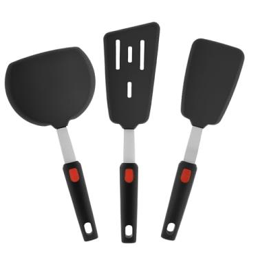 Imagem de Espátula de silicone, 3 peças de panqueca resistente ao calor 315 °C espátulas raspadoras de cozinha antiaderentes, espátula de borracha de grau alimentício, utensílios de cozinha finos e flexíveis