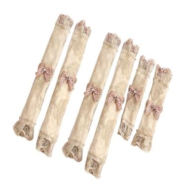 Imagem de YUEZODU Capa de maçaneta para geladeira de porta dupla, bordado de renda europeia, 6 pares, proteção à prova de poeira (bege)