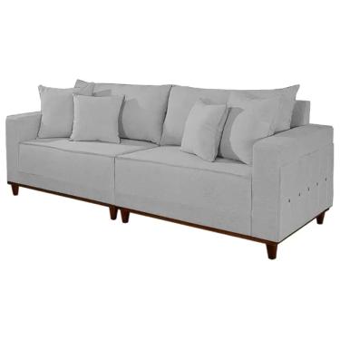 Imagem de Sofá Living Montes Claros 4 Lugares com Almofadas Soltas 236cm Tecido Linho Lufer Cor Cinza