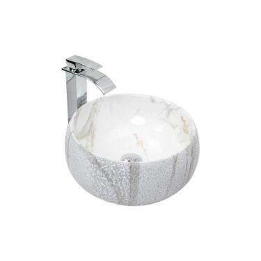 Imagem de Kit Cuba Pia Louça Cerâmica Banheiro C/Torn E Vál Cromada 68 - Smart N